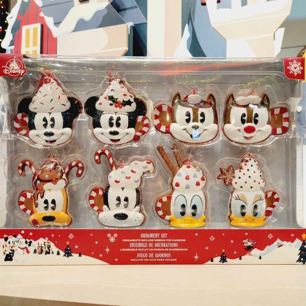 DisneyParks Mickey & Friends Holiday Treat 8pc Ornament Set NIB